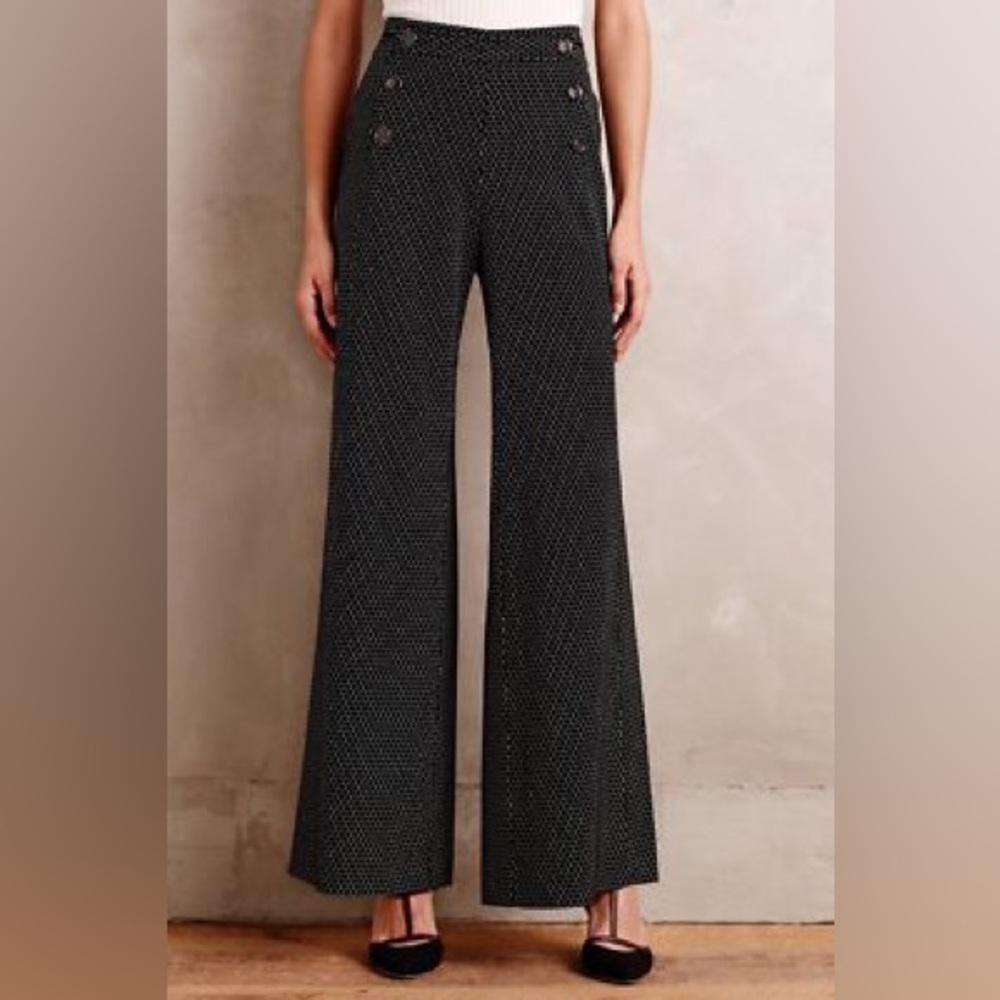 EUC Anthropologie Elevenses black and white pattern wide-leg sailor pants, 0